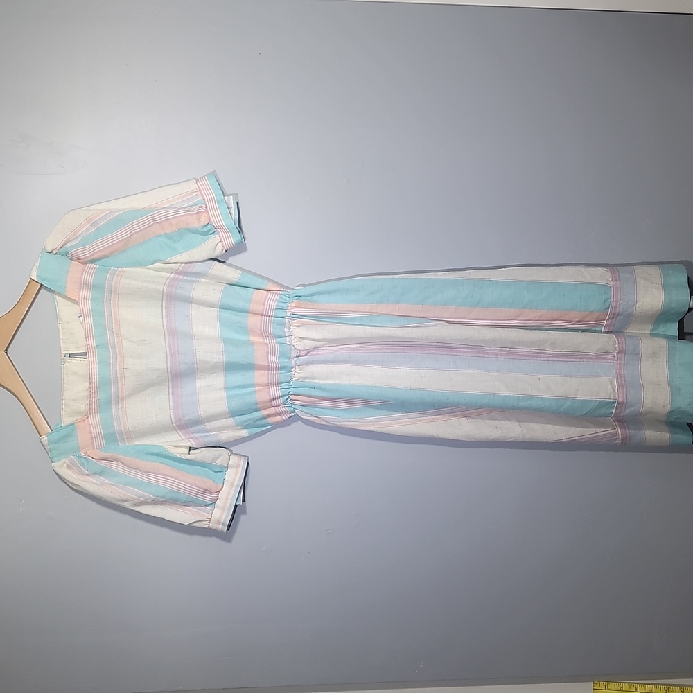 Vintage 70's, 80's Striped Pastel Midi Madras Dress